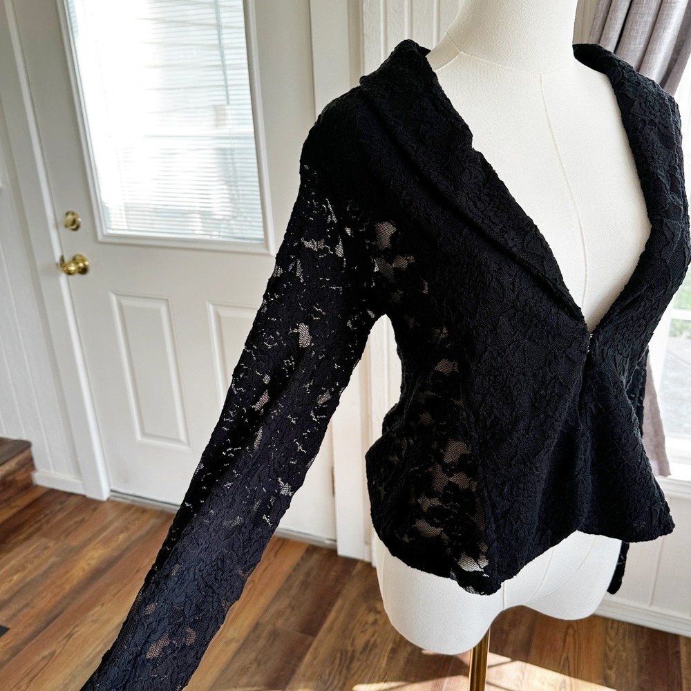 INC Women Blazer M Black Lace Sheer Floral Hook Eye Gothic Romantic Dressy - Picture 2 of 8